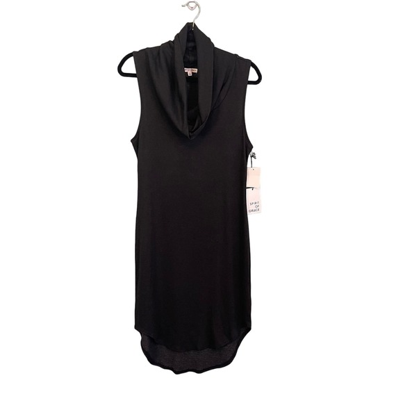 SPIRIT OF GRACE Dress Womens L Mini Cowl Neck Sleeveless Stretch Black NWT - Picture 1 of 9